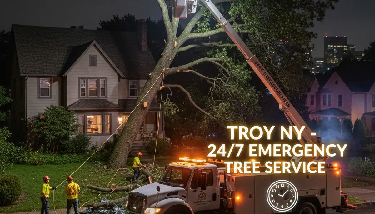 24/7 emergency tree removal crew responding to storm damage in Troy, NY for fast property safety restoration