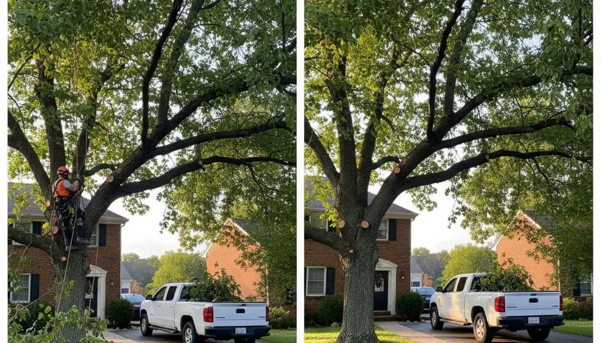 Arborist performing canopy lift tree trimming for improved driveway clearance in Troy, NY