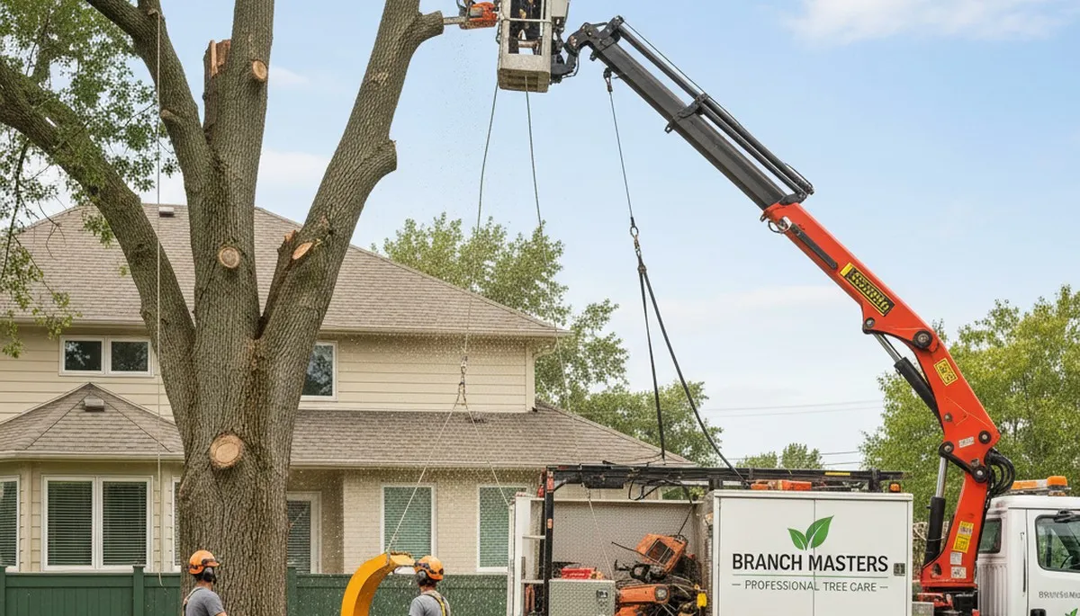 Professional tree removal service in Troy, NY safely cutting and clearing large oak trees