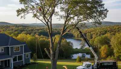 Professional tree removal service in Troy, NY safely clearing large trees for homeowners