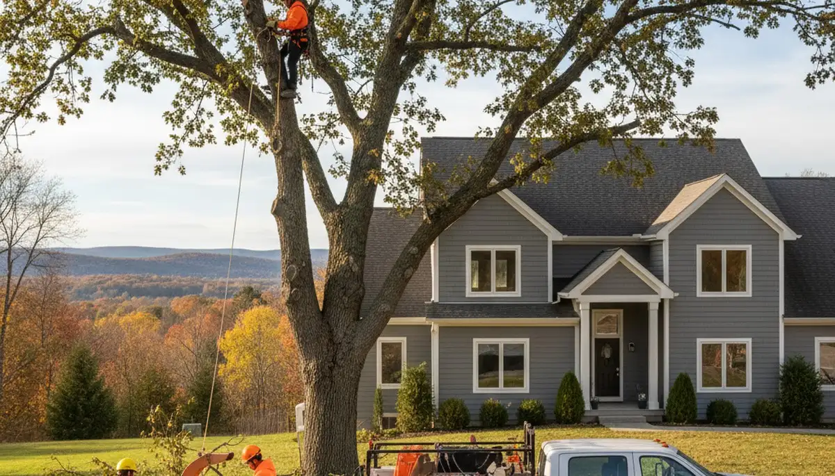 Professional tree removal service in Troy NY clearing large oak safely