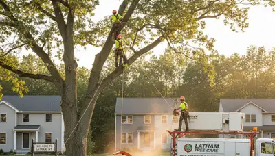 Professional tree removal service in Troy, NY safely cutting and clearing large oak trees