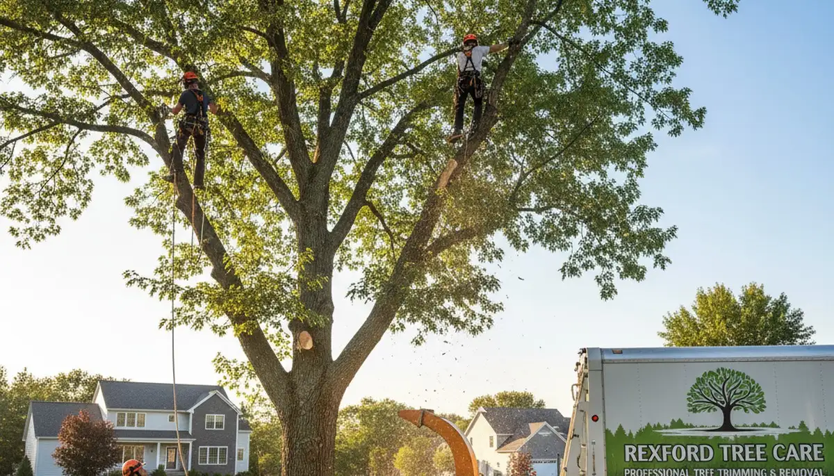 Professional tree removal service in Troy, NY safely clearing large oak tree for property maintenance